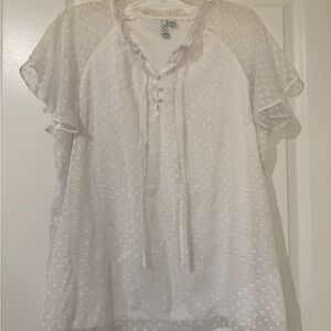 Elle White Textured Blouse with Ruffle Detail